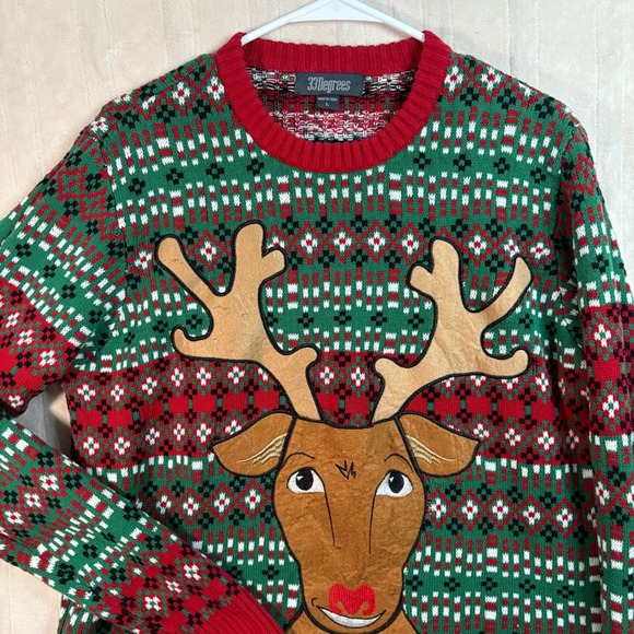 Christmas Sweater L Reindeer Holiday Green Red Festive Ugly Cute grandma sweater - Picture 11 of 12